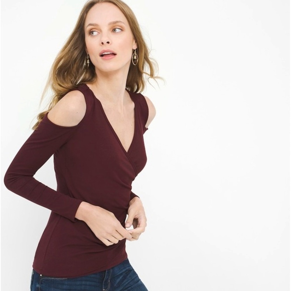 WHBM Burgundy Lace-Up Cold‎ Shoulder Top NWT Small